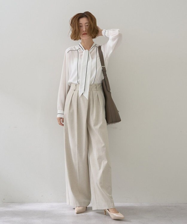 YECCA VECCA 配色ラインボウタイブラウス Off White
