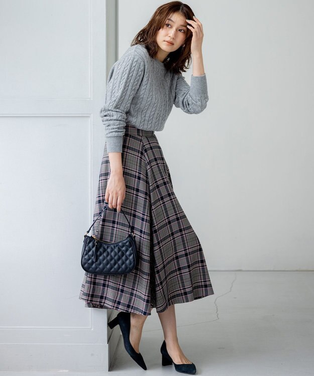 組曲 L カシミヤブレンドバルキーケーブル ニット グレー系