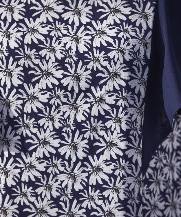 Tiaclasse 【洗える】フレアスリーブ花柄サックワンピース ネイビー