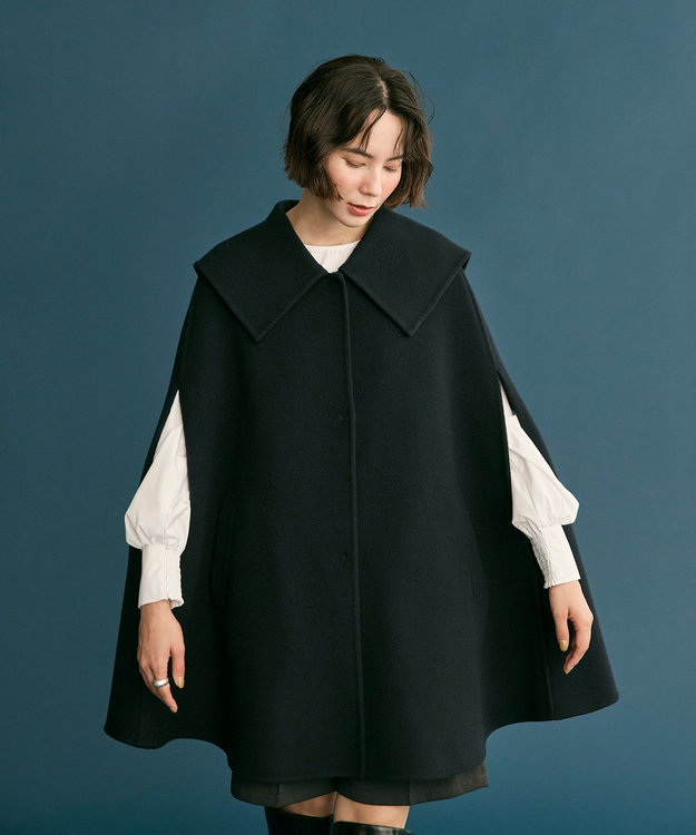 #Newans セーラーカラーダブルフェイスケープコート ネイビー