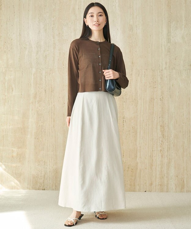 UNFILO リネンレーヨン セミフレアスカート ベージュ