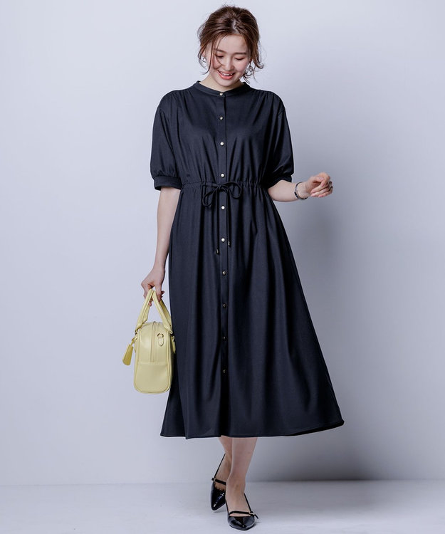 ANY SIS 【洗える】カナパジャージー ワンピース ネイビー