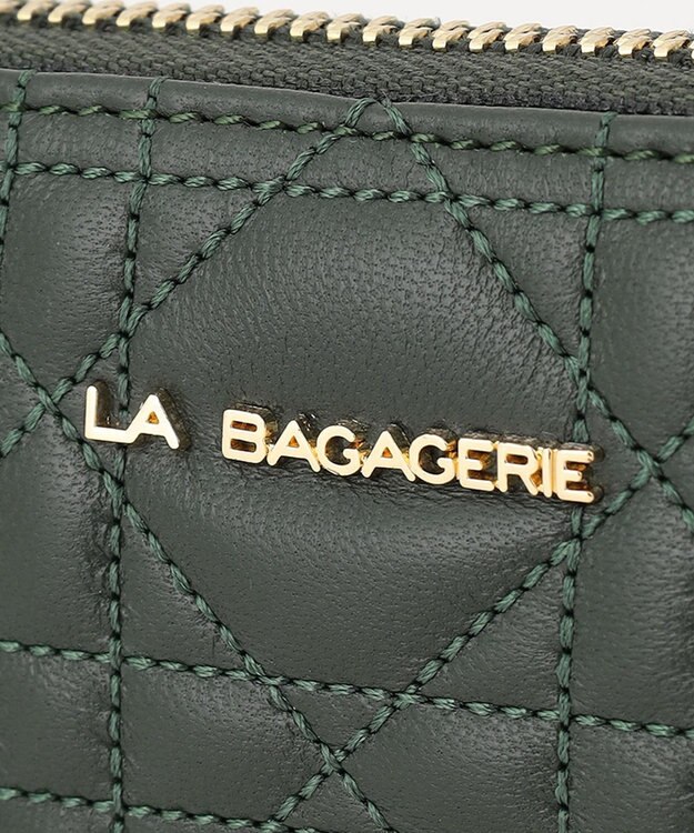 LA BAGAGERIE シープキルティング　ラウンドウォレット ダークグリーン