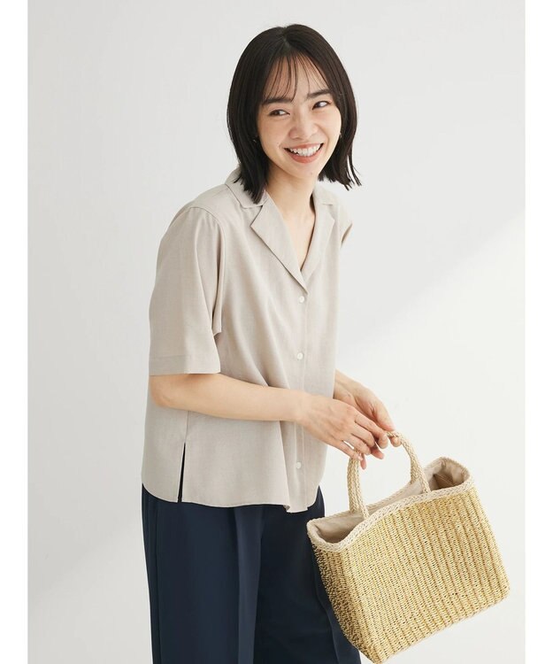 Green Parks 接触冷感　開襟シャツ Light Beige