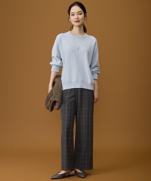 自由区 TRギャバ裏起毛チェック柄ワイド パンツ チャコール系チェック