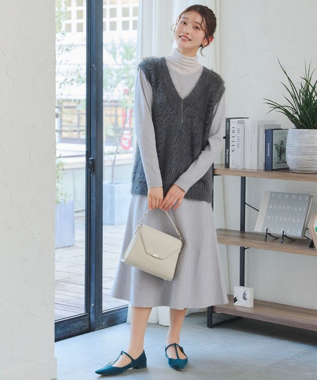 Tiaclasse 【洗える】フェザーニットベスト チャコールグレー