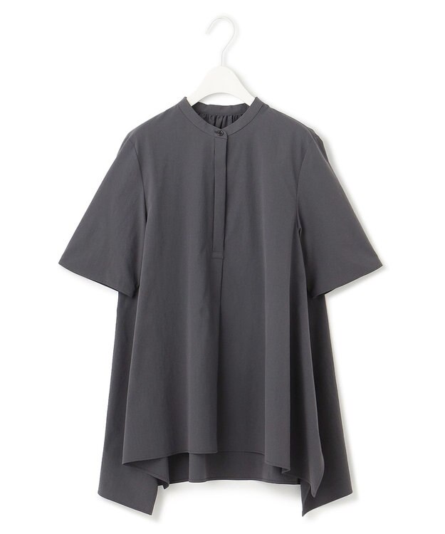 ICB 【接触冷感・UVカット・洗える】ヴィンテージスパンブロード バンドカラーブラウス チャコールグレー系