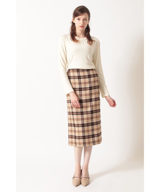 DAKS タータンチェック タイトスカート ベージュ