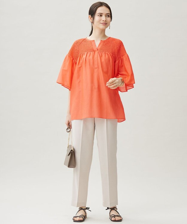 自由区 【カタログ掲載・セットアップ対応・接触冷感・UVカット・洗える】ライトリネンライクテーパード パンツ サンドベージュ