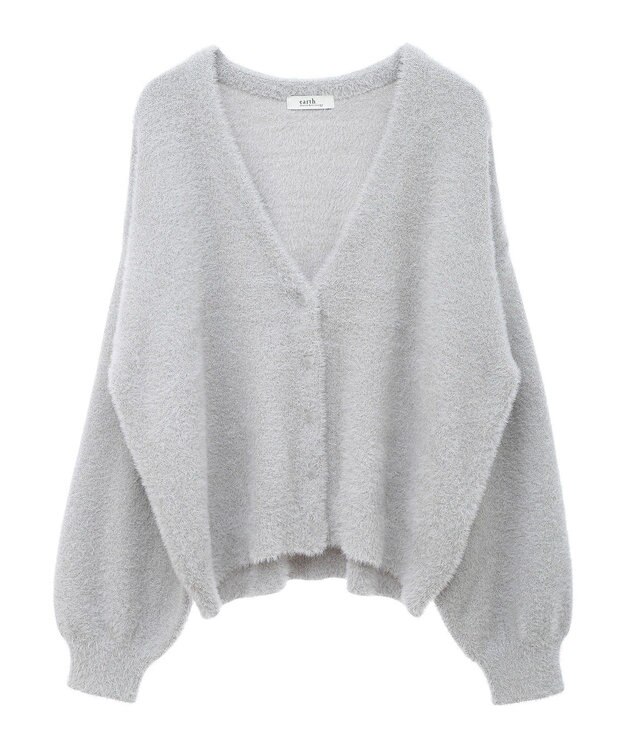 earth music&ecology ミニラメシャギーカーディガン Light Gray