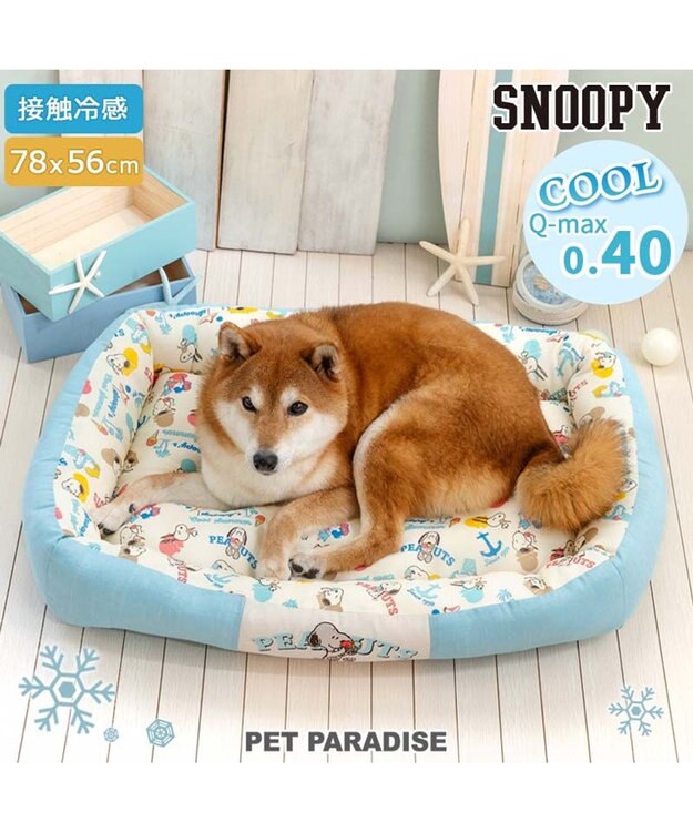 PET PARADISE スヌーピー クールカドラー 《アイス柄》 角型 Ｌ ホワイト×ブルー