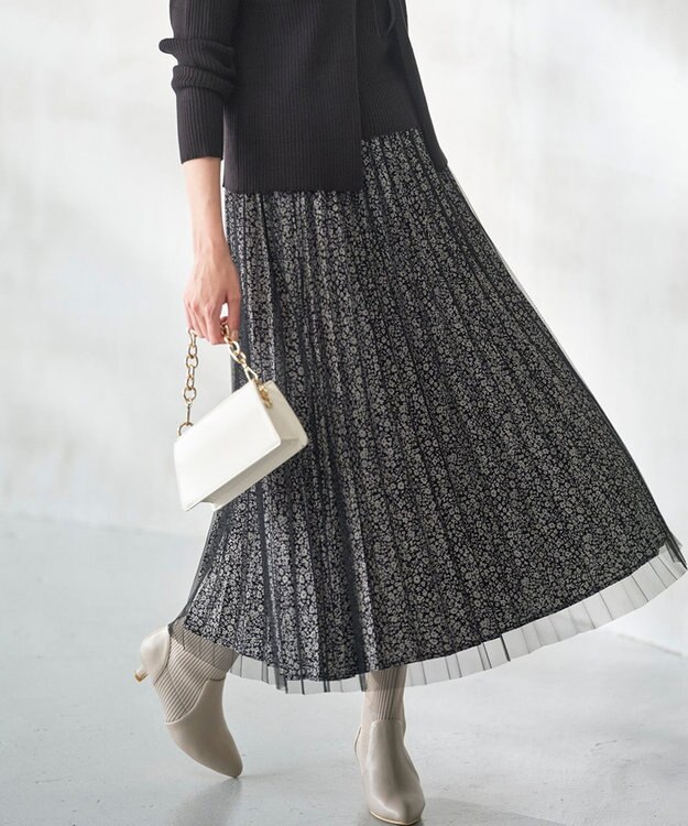 ANY SIS 【洗える】チュールレイヤードプリーツ スカート ブラック