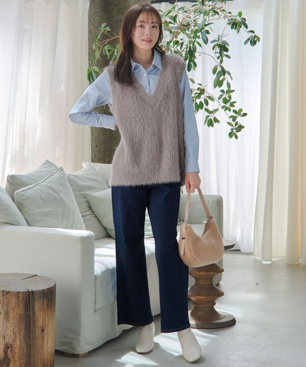 Tiaclasse 【洗える】フェザーニットベスト ベージュ