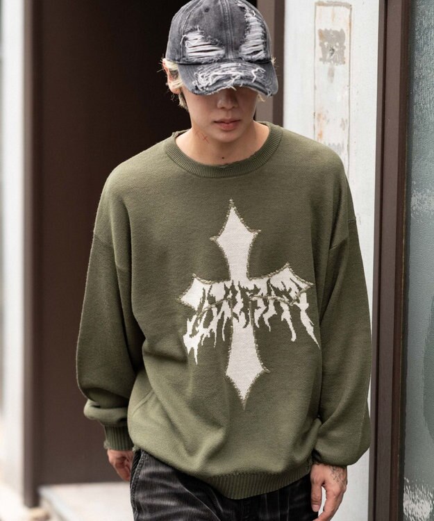 WEGO ダメージジャガードプルオーバー カーキ