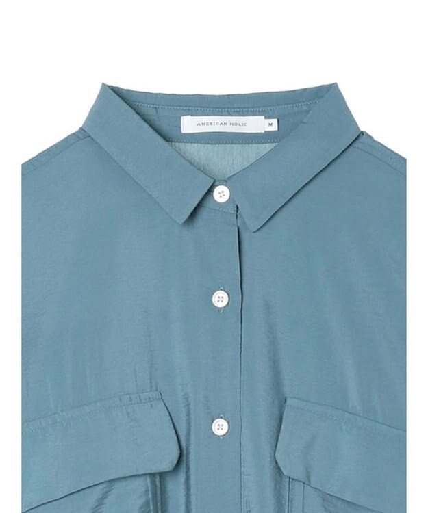 AMERICAN HOLIC 接触冷感Ｗポケット袖タックシャツチュニック Sax