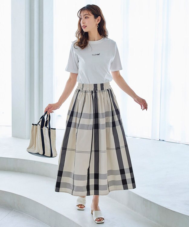 Tiaclasse 【洗える】メモリータフタチェックスカート オフホワイト