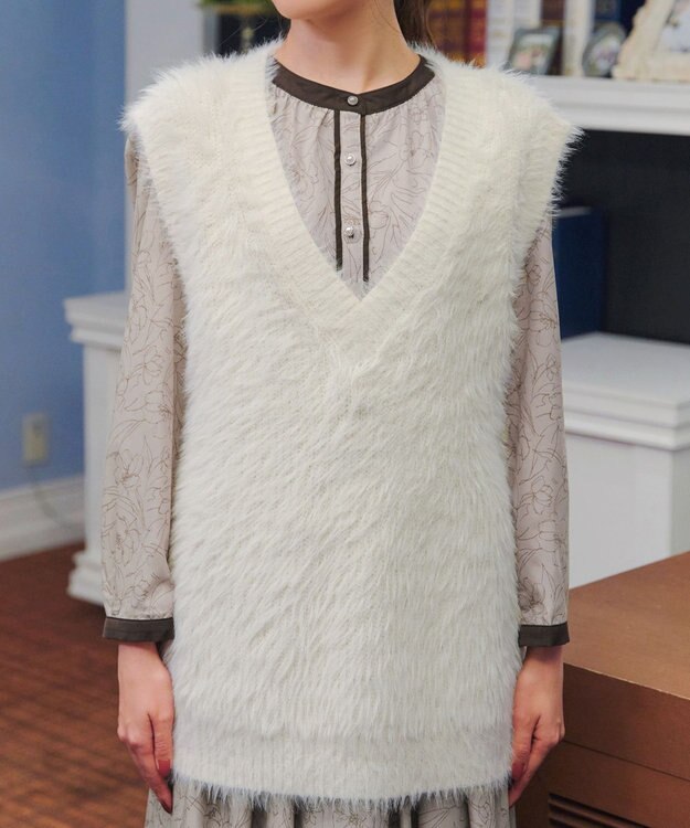 Tiaclasse 【洗える】フェザーニットベスト アイボリー