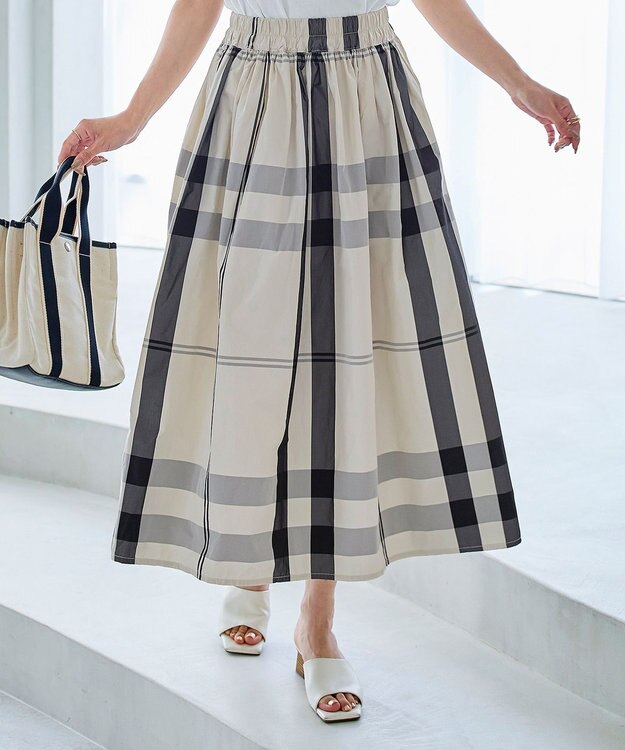 Tiaclasse 【洗える】メモリータフタチェックスカート オフホワイト