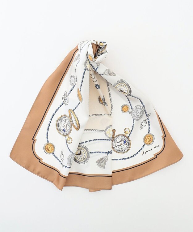 J.PRESS LADIES Traditional print  スクエア スカーフ キャメル系