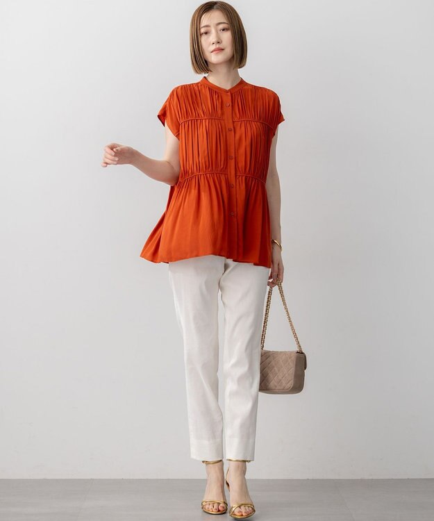 23区 L 【接触冷感/WEB&一部店舗限定】レーヨンスパローン ティアード ブラウス テラコッタ系