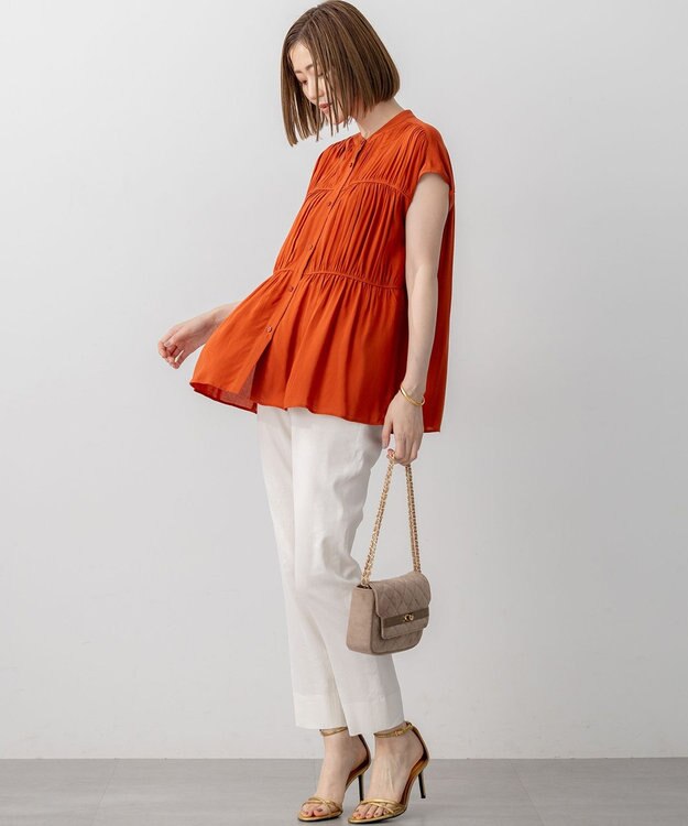 23区 S 【接触冷感/WEB&一部店舗限定】レーヨンスパローン ティアード ブラウス テラコッタ系