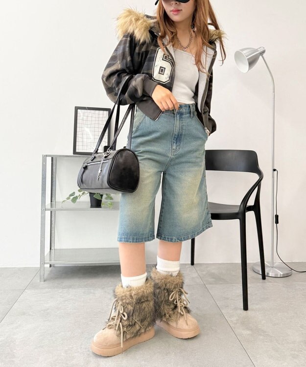 WEGO ボリュームファーレースアップFムートンブーツ ベージュ