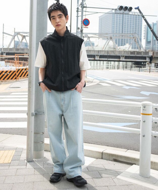 WEGO 【ユニセックス着用ITEM/SMLサイズ展開】ルーズテーパードデニムパンツ デニム淡色