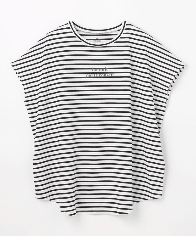 ANY ANYファンクションワイドフレンチスリーブTシャツ オフ×ブラックボーダー
