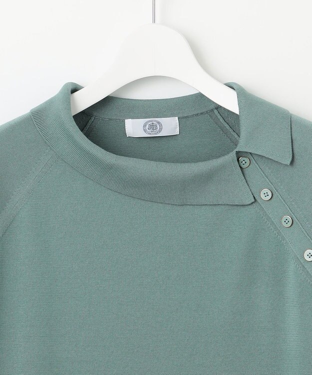 J.PRESS LADIES L 【洗える】COTTON POLYESTER 襟付き ニット ミストグリーン系