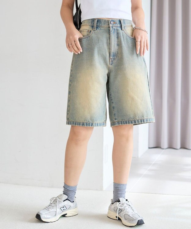 WEGO 【SMサイズ展開】ヴィンテージウォッシュデニムハーフパンツ デニム淡加工色