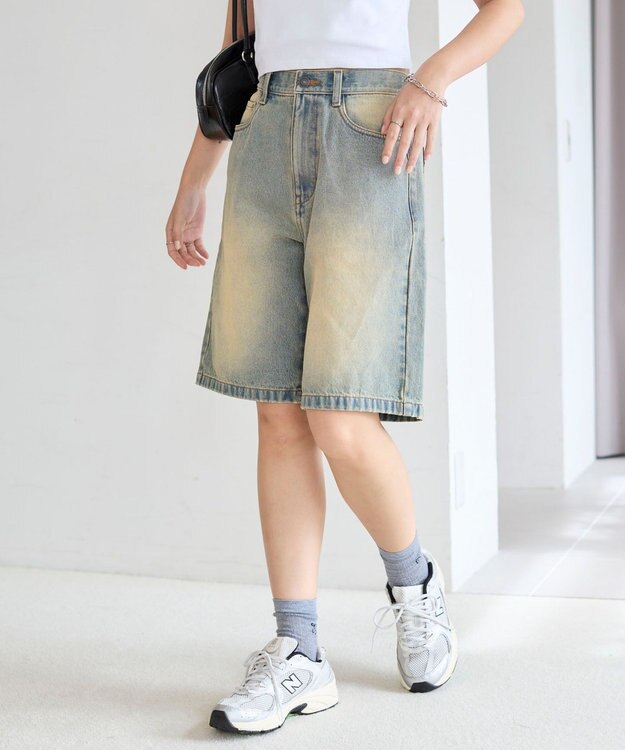 WEGO 【SMサイズ展開】ヴィンテージウォッシュデニムハーフパンツ デニム淡加工色