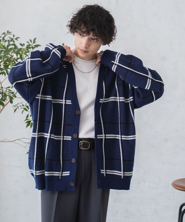 WEGO ルーズフィット総柄カーディガン 柄2