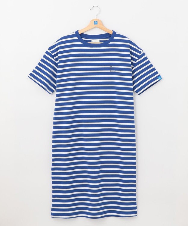 SHARE PARK LADIES 【UVカット】ボーダーロゴ半袖カットワンピース ブルー系1