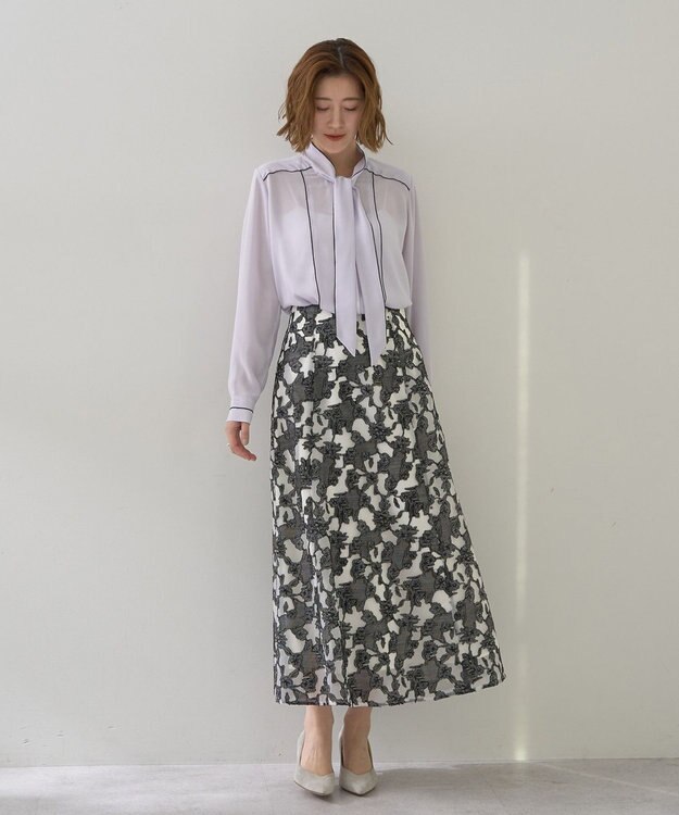 YECCA VECCA 配色ラインボウタイブラウス Lavender