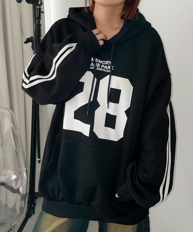 WEGO サイドラインナンバリングパーカー ブラック