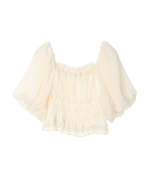 earth music&ecology パフスリーブシャーリングブラウス Ivory