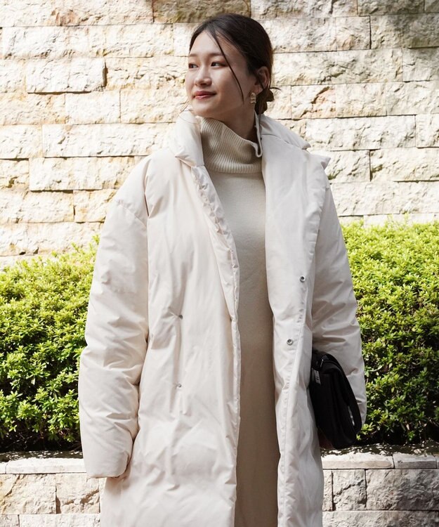 KWD 【日本製/高品質ダウン】DOWN COAT グリーンダウン ロングダウンコート アイボリー