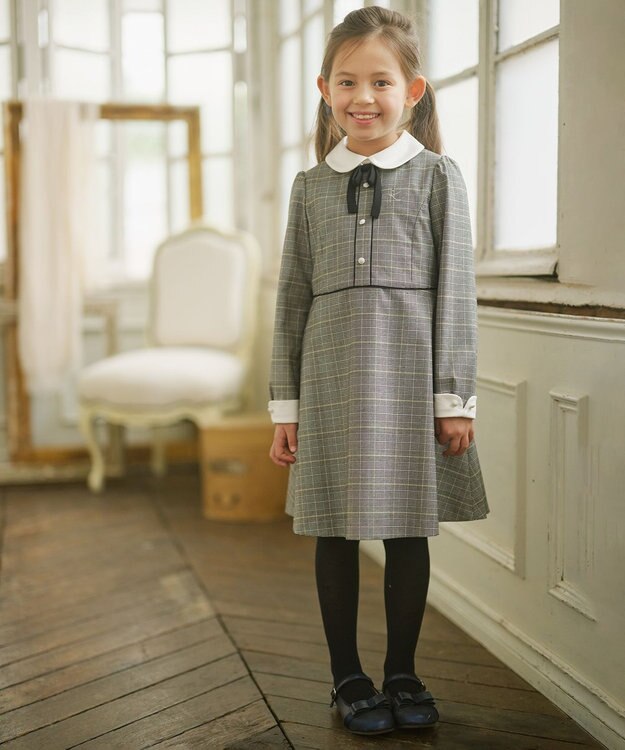 組曲 KIDS 【110-140cm】グレンチェック ワンピース グレー系3