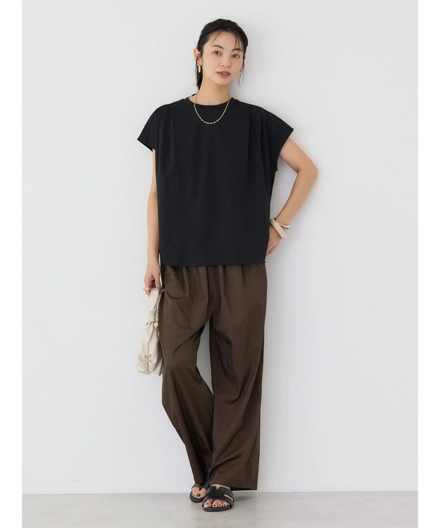 AMERICAN HOLIC 接触冷感フレンチスリーブタックポンチプルオーバー Black