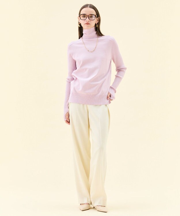 BEIGE， 【洗える】WILLOW / サムホールハイネックニット Lilac