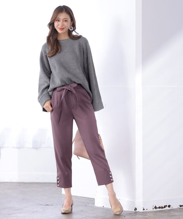 Tiaclasse 【洗える】スリットパールテーパードパンツ ピンク