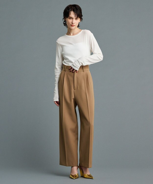 uncrave 【防しわ・UVカット・洗濯機洗い可】バルキーツイル ワイドパンツ(サスペンダー付き)（uncrave STANDARD） キャメル