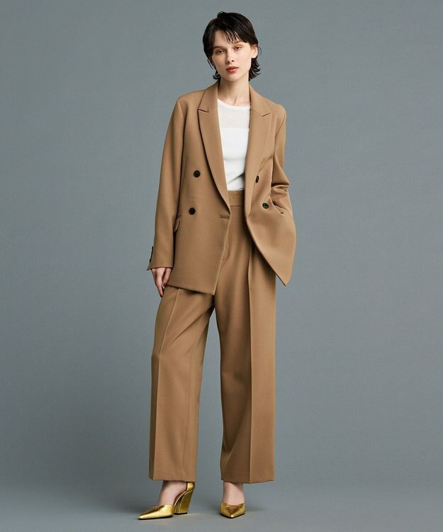 uncrave 【防しわ・UVカット・洗濯機洗い可】バルキーツイル ワイドパンツ(サスペンダー付き)（uncrave STANDARD） キャメル