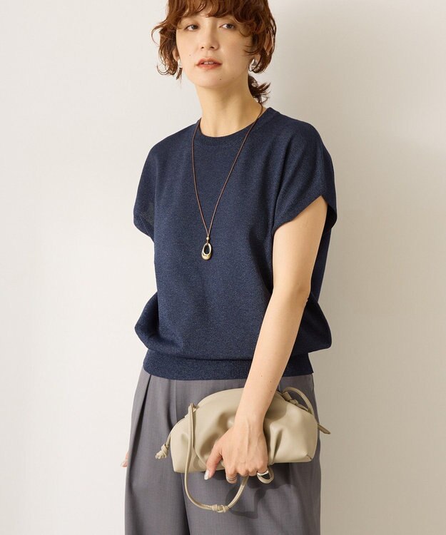 AMERICAN HOLIC 【接触冷感】ラメフレンチスリーブニットプルオーバー Navy