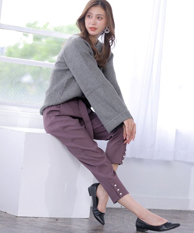 Tiaclasse 【洗える】スリットパールテーパードパンツ ピンク