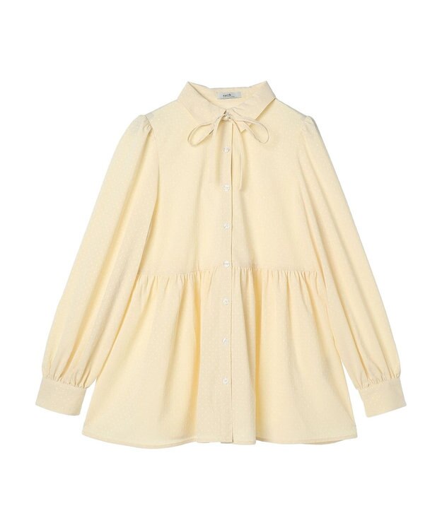 earth music&ecology リボン付き切り替えギャザーシャツチュニック Yellow