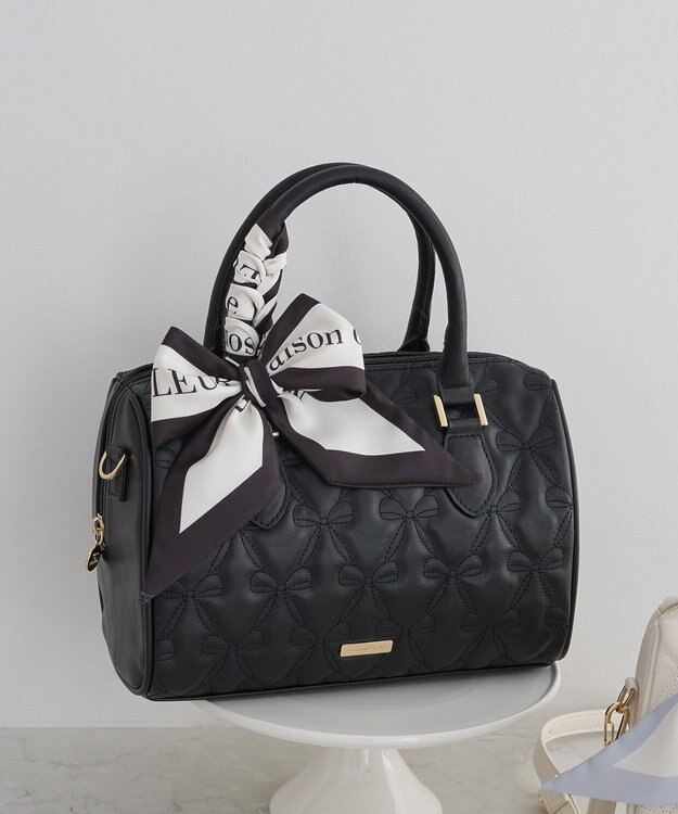 Maison de FLEUR スカーフ付きリボンキルティング2Wayボストン Black