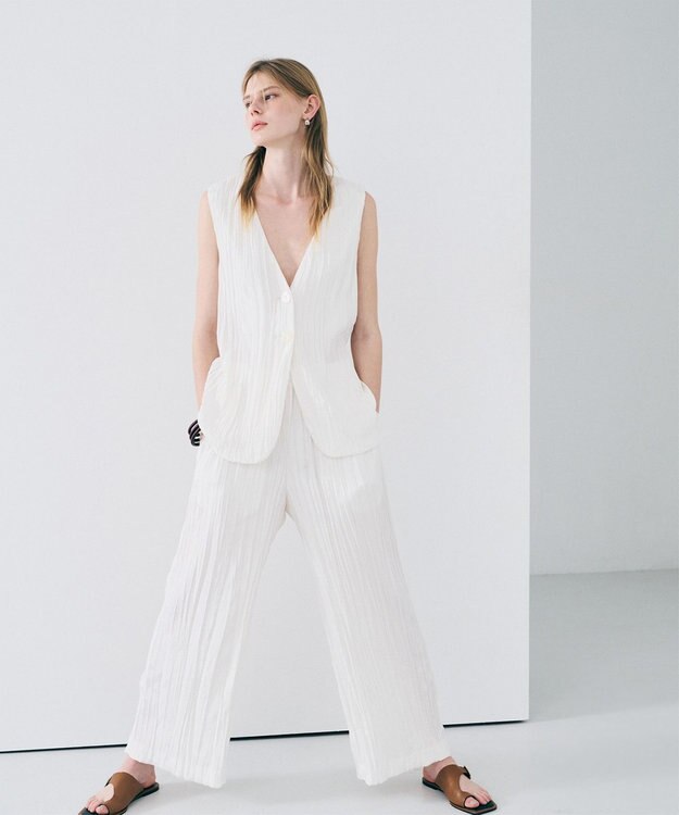 uncrave マシーンプリーツ ギャザーパンツ オフ