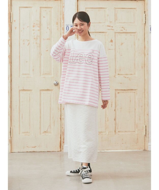 earth music&ecology Ｌｅｅ×ｅ．ｍ．ａ．ｅ　ＢＯＲＤＥＲ　Ｌ／Ｓ　ＴＥＥ Pink