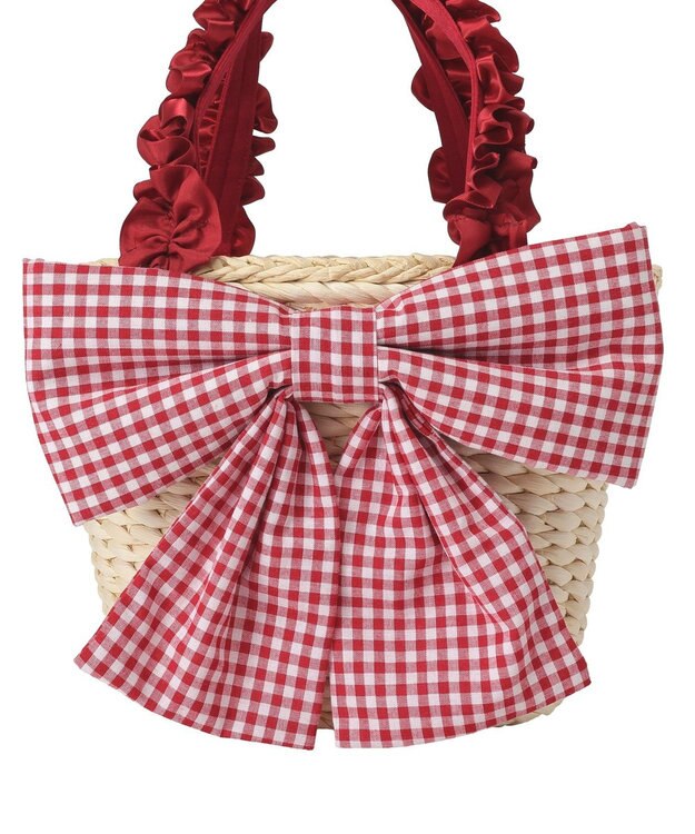 Maison de FLEUR リボンメイズフリルハンドルカゴバッグ Red